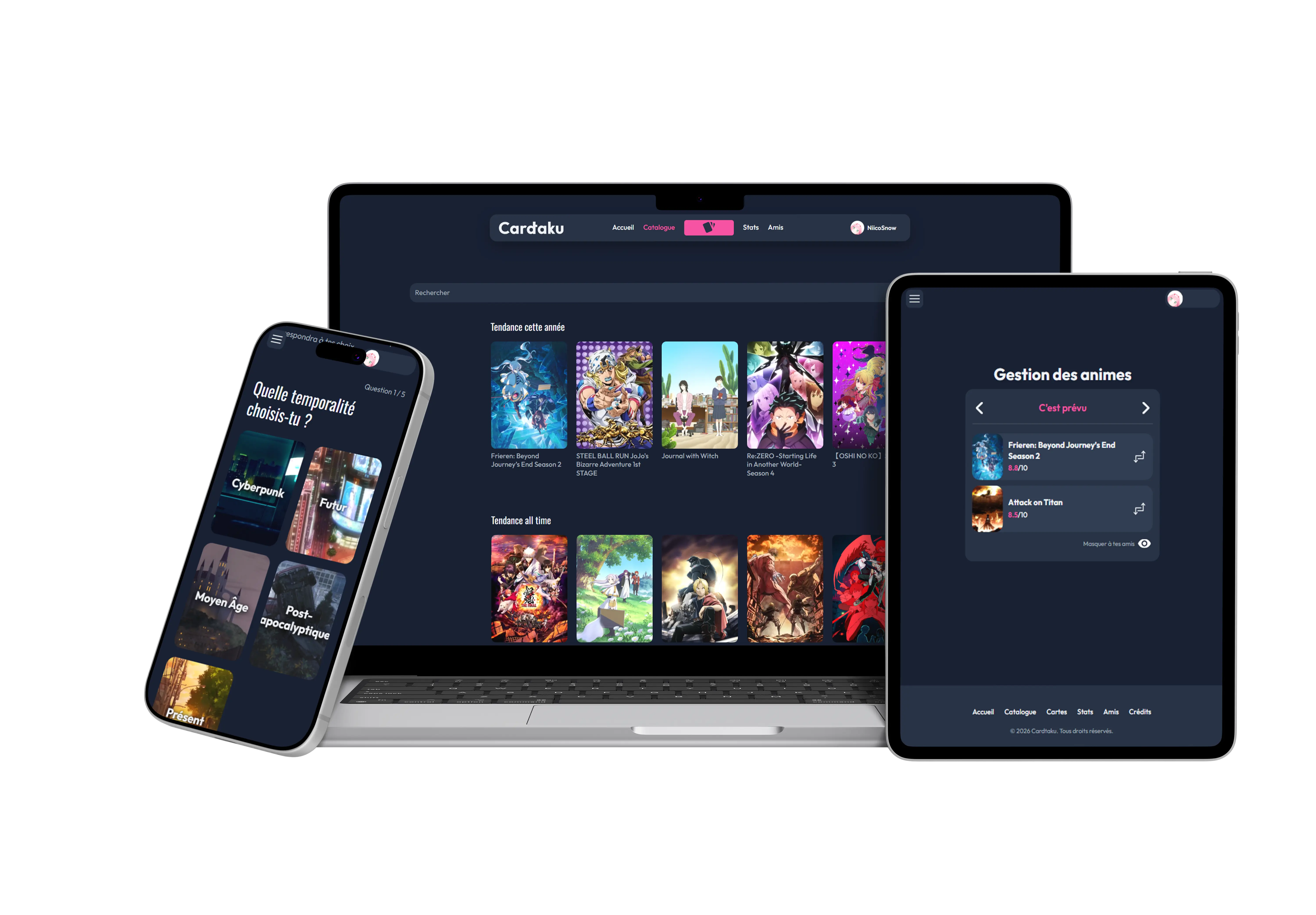 Aperçu de l'application Cardtaku sur mobile
