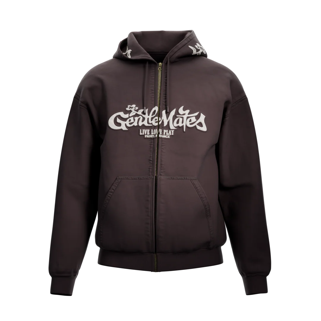 Hoodie Live Love Play Zippé Bordeaux