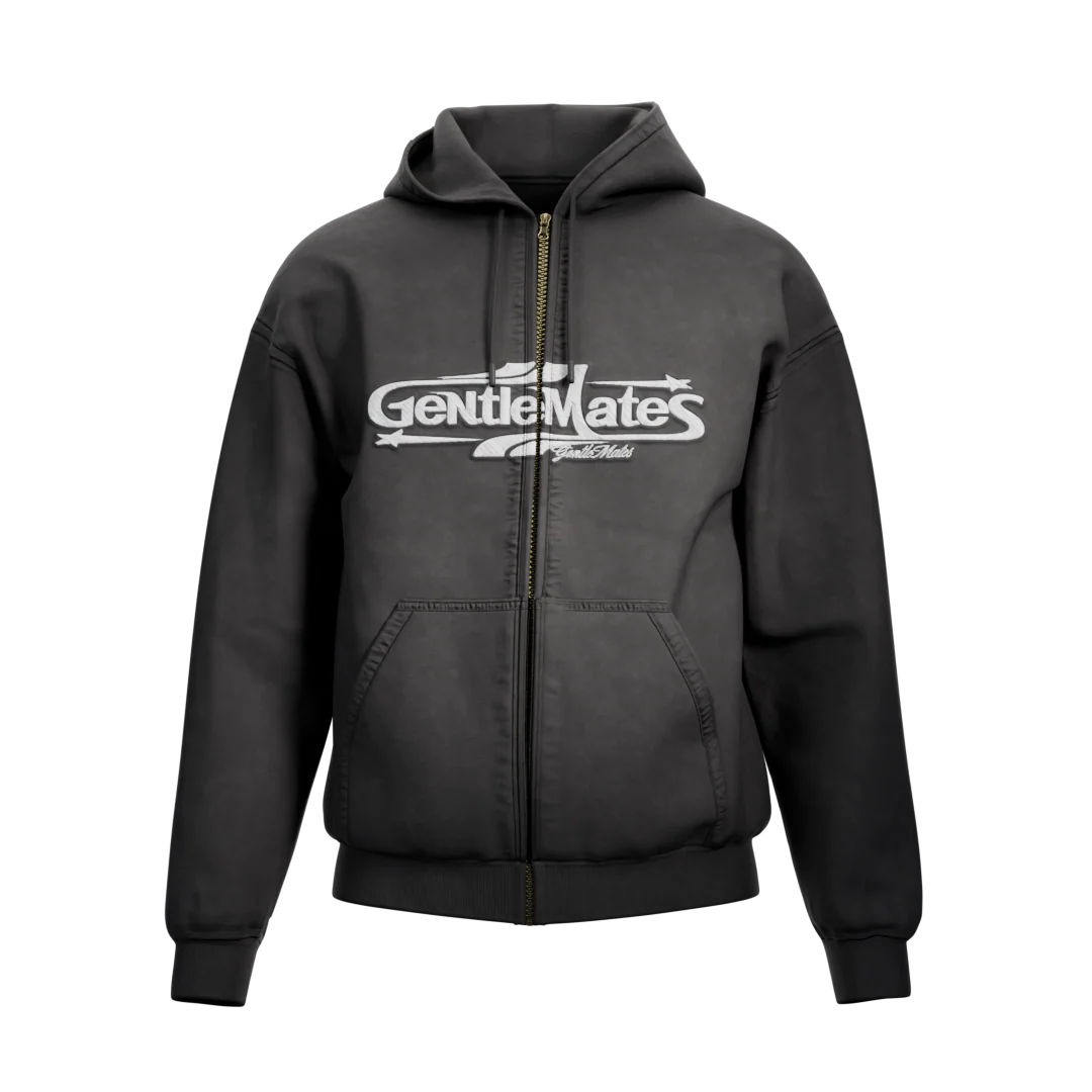 Hoodie Racing Zippé Noir Délavé