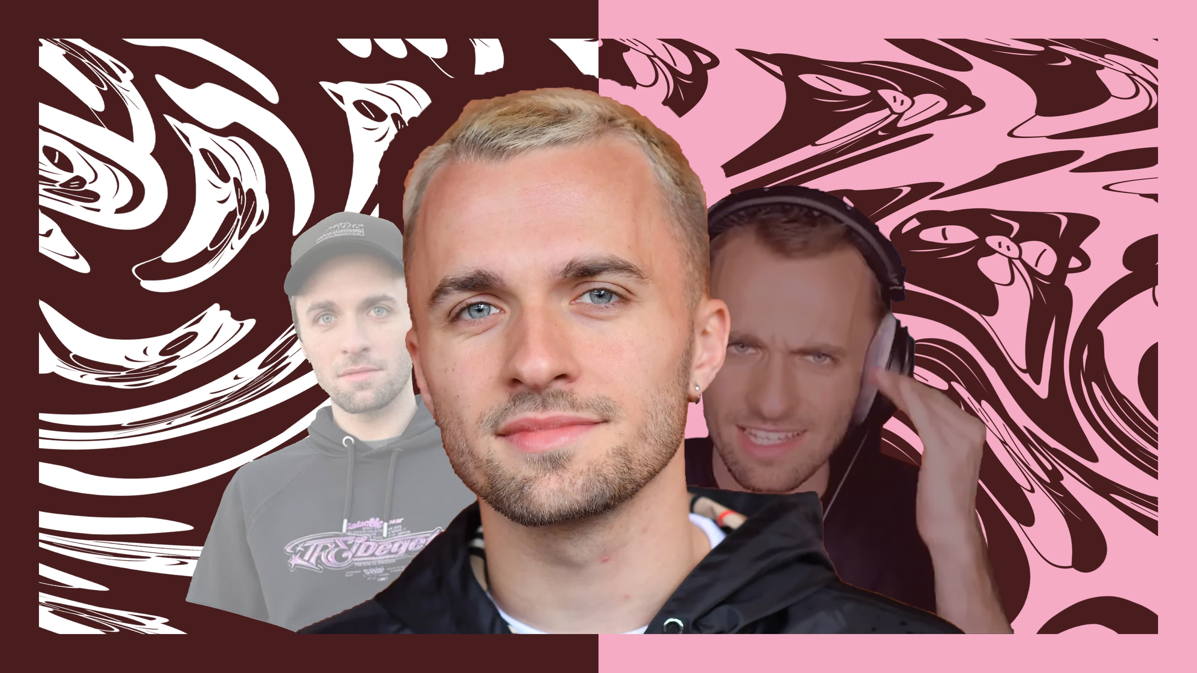 Image d'accueil avec Squeezie au milieu et des version de lui sur les cotés qui font des grimaces