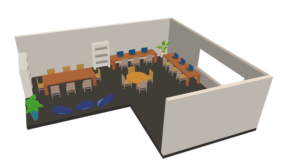 image de la piece en 3d pour s'imaginer l'espace